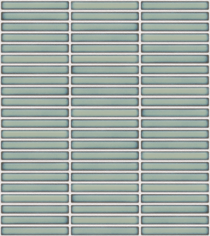 The Mosaic Factory Sevilla Mozaïek Tegel Mini Kitkat Vinger - Gespikkeld Lichtgroen Porselein Geglazuurd 282x308 mm