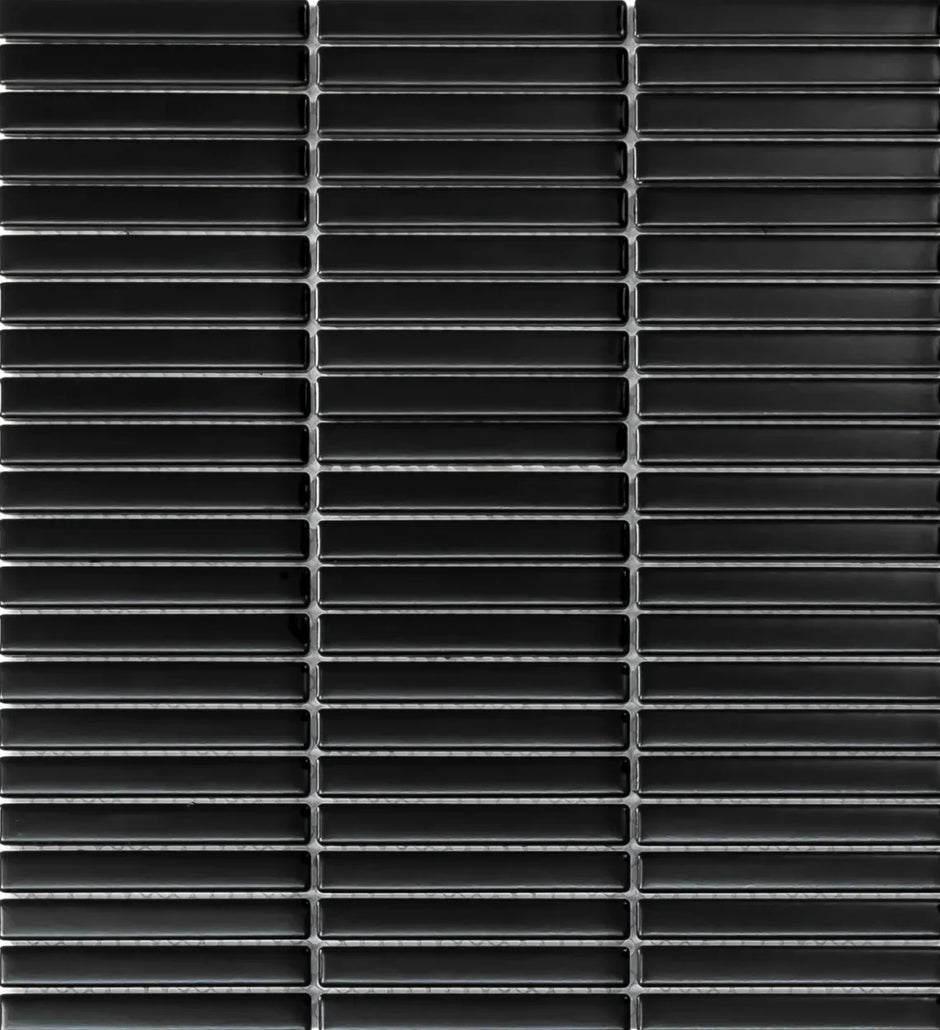 The Mosaic Factory Sevilla Mozaïek Tegel Mini Kitkat Vinger - Mat Zwart Porselein Geglazuurd 282x308 mm