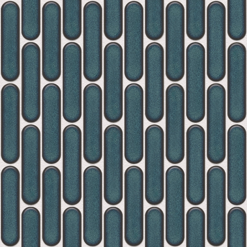 The Mosaic Factory Sevilla Mozaïek Tegel Ovaal Vinger - Azuur Blauw Gespikkeld Porselein Geglazuurd 300x300 mm