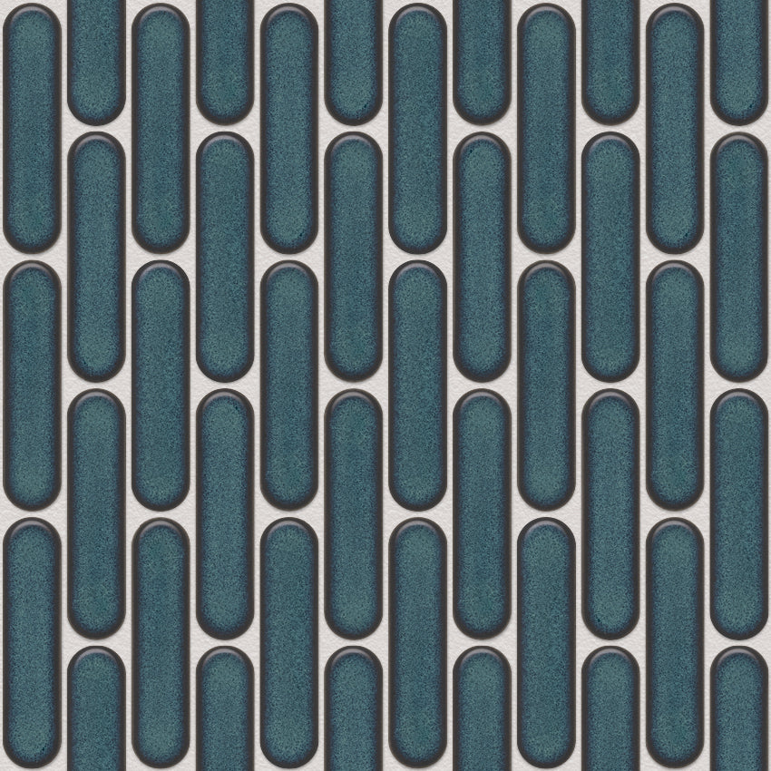 The Mosaic Factory Sevilla Mozaïek Tegel Ovaal Vinger - Azuur Blauw Gespikkeld Porselein Geglazuurd 300x300 mm