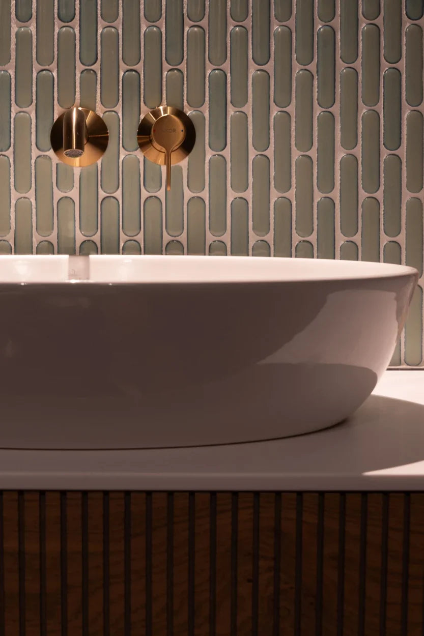 The Mosaic Factory Sevilla Mozaïek Tegel Ovaal Vinger - Licht Groen Gespikkeld Porselein Geglazuurd 300x300 mm